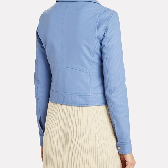 IRO HARTLEY LEATHER MOTO JACKET IN BLUE-LT - Picture 7 of 14